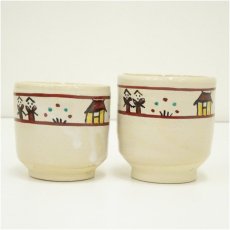 画像4: 赤膚焼　大塩昭山造　奈良絵夫婦湯呑（共箱） (4)
