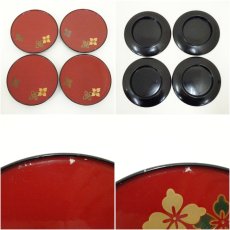 画像6: 輪島塗　朱花図銘々皿5客（共箱） (6)