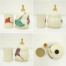 画像7: 京焼　加藤昌山造　色絵銀杏文茶碗・振出・巾筒　3点セット（箱付） (7)