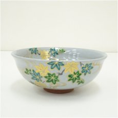 画像1: 京焼　美峰造　色絵青楓平茶碗 (1)