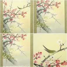 画像6: 花村梅泉筆　梅に鶯　肉筆絹本掛軸（共箱） (6)