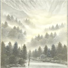 画像4: 箕輪芳二（春光）筆　上高地　肉筆絹本掛軸（共箱） (4)