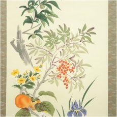 画像4: 尾崎春秋筆　満開結実之図　肉筆絹本掛軸（共箱） (4)