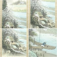 画像6: 岩崎紫峰筆　彩色春景　肉筆絹本掛軸（共箱） (6)