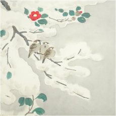 画像3: 分部五鈴筆　雪中雲雀　肉筆絹本掛軸（共箱） (3)