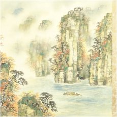 画像3: 稲垣錦荘（錦箒庵）筆　恵那峡秋色図　肉筆絹本掛軸（共箱・二重箱） (3)