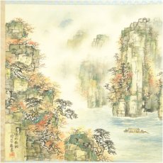画像4: 稲垣錦荘（錦箒庵）筆　恵那峡秋色図　肉筆絹本掛軸（共箱・二重箱） (4)