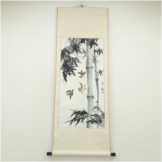 画像1: 辛架筆　竹に雀　肉筆紙本掛軸 (1)