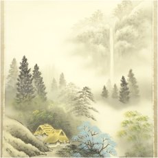 画像4: 徳村遊石筆　彩色山水　肉筆絹本掛軸（共箱） (4)