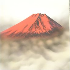 画像3: 小山一正筆　紅富士　肉筆絹本掛軸（共箱） (3)