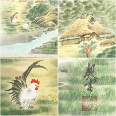 画像6: 森契雪筆　吉祥富士に鶏　肉筆絹本掛軸（共箱） (6)