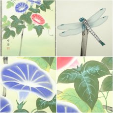 画像6: 河田雲鳳筆　朝顔にとんぼ　肉筆絹本掛軸（共箱） (6)