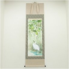 画像1: 雄峯筆　六瓢鷺図　肉筆絹本掛軸 (1)