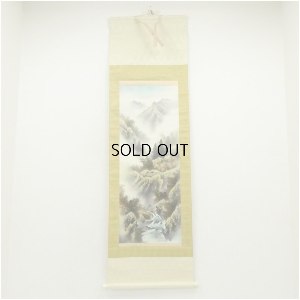 画像1: 長嘉筆　彩色山水　肉筆絹本掛軸 (1)