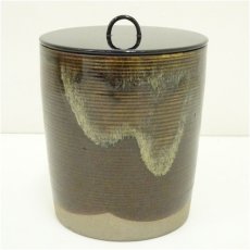 画像2: 膳所焼　岩崎新定造　糸目筒形水指（共箱） (2)