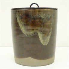 画像3: 膳所焼　岩崎新定造　糸目筒形水指（共箱） (3)
