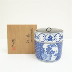 画像1: 京焼　清閑寺窯　杉田祥平造　祥瑞丸紋人物窓枠山水画水指（共箱） (1)