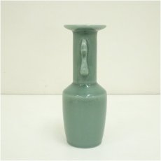 画像4: 清宝窯造　青磁双耳鶴首花入（共箱） (4)