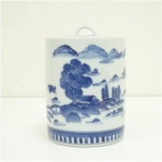 画像3: 京焼　千馨窯造　染付山水水指（共箱） (3)