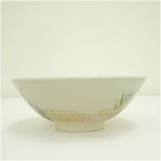 画像4: 膳所焼　岩崎新定造　色絵芦に蛇篭文平茶碗（堀内家十二代宗完兼中斎書付）（共箱） (4)