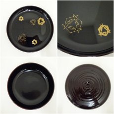 画像6: 岡本漆専堂造　溜塗鱗鶴蒔絵菓子器（箱付） (6)
