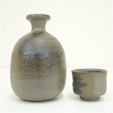 画像2: 珠州焼　自然釉酒器セット（共箱） (2)