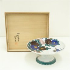 画像1: 九谷焼　圓山窯造　角福印　倣古九谷手花園　供饌の器（共箱） (1)