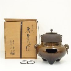 画像2: 釜師　増山馨鉄・風炉師　剛章造　唐銅鬼面風炉（共箱） (2)