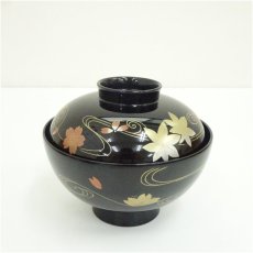 画像2: うるし芸　米永造　漆塗春秋蒔絵吸物椀5客セット（共箱） (2)