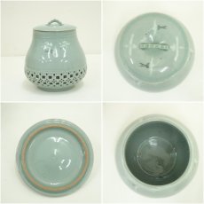 画像6: 海日（柳昌坤）造　高麗青磁透刻水指（銘：洗心）（建仁寺　竹田益州書付）（共箱・二重箱） (6)