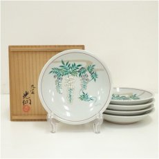 画像1: 九谷焼　利岡光仙造　銘々皿5客（共箱） (1)