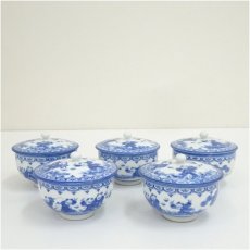 画像1: 三河内焼　平戸雅松造　染付七人唐子図煎茶碗5客 (1)