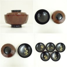 画像6: 輪島塗　絵変り蒔絵亀甲椀5客（共箱） (6)