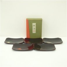 画像1: 象彦造　漆塗銘々盆5客（箱付） (1)