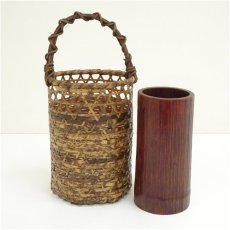 画像1: 作家物　竹編手付花入 (1)