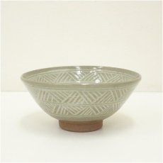 画像2: 阿漕焼　三島手福字茶碗（共箱） (2)