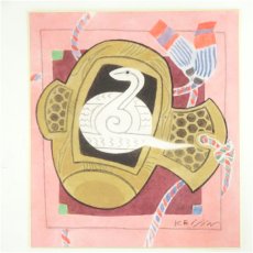画像2: 井隼慶人　巳　染色　色紙 (2)