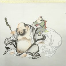 画像3: 前大徳　小堀定泰筆　布袋画賛　肉筆絹本掛軸（共箱） (3)