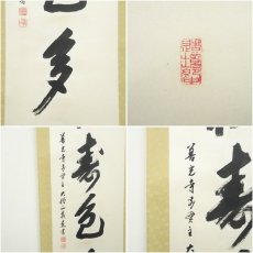 画像6: 善光寺　三浦義薫筆　「青松寿色多」一行書　肉筆紙本掛軸（保護箱） (6)