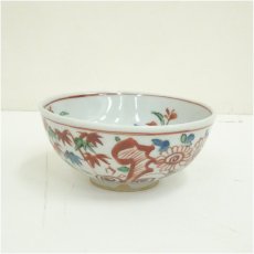 画像2: 古余呂技窯　川瀬竹春造　赤絵菊竹文茶碗（共箱） (2)