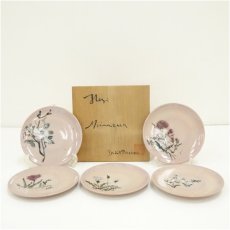 画像1: 萩焼　南明寺窯　ベアティル・ペアソン造　草花図替わり銘々皿５客（共箱） (1)