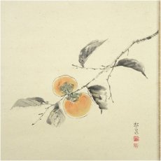 画像3: 前大徳　足立泰道筆　「秋聲」松泉筆　柿画賛　肉筆紙本掛軸（共箱） (3)