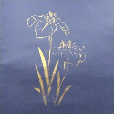 画像4: 前大徳　西垣大道筆　「薫風」横物　紺地金泥　菖蒲画賛　肉筆紙本掛軸（共箱） (4)