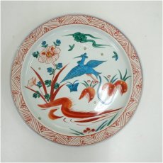 画像2: 七代　加藤幸兵衛造　呉須赤絵花鳥文大皿（共箱） (2)