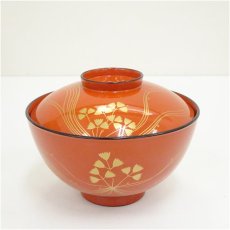 画像3: 平安堂造　朱塗流水芹蒔絵吸物椀5客（共箱） (3)