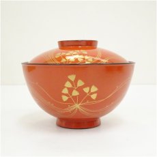 画像4: 平安堂造　朱塗流水芹蒔絵吸物椀5客（共箱） (4)