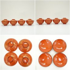 画像7: 平安堂造　朱塗流水芹蒔絵吸物椀5客（共箱） (7)