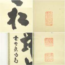 画像6: 大徳寺　細合喝堂筆　「白鶴舞老松」一行書　肉筆紙本掛軸（共箱） (6)