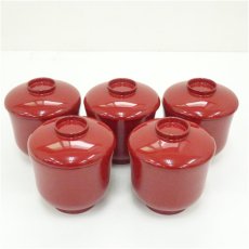 画像2: 朱漆塗小吸物椀5客（保護箱） (2)