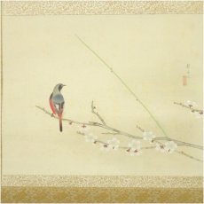 画像2: 藤田契舟筆　白梅鳥　肉筆絹本掛軸（保護箱） (2)
